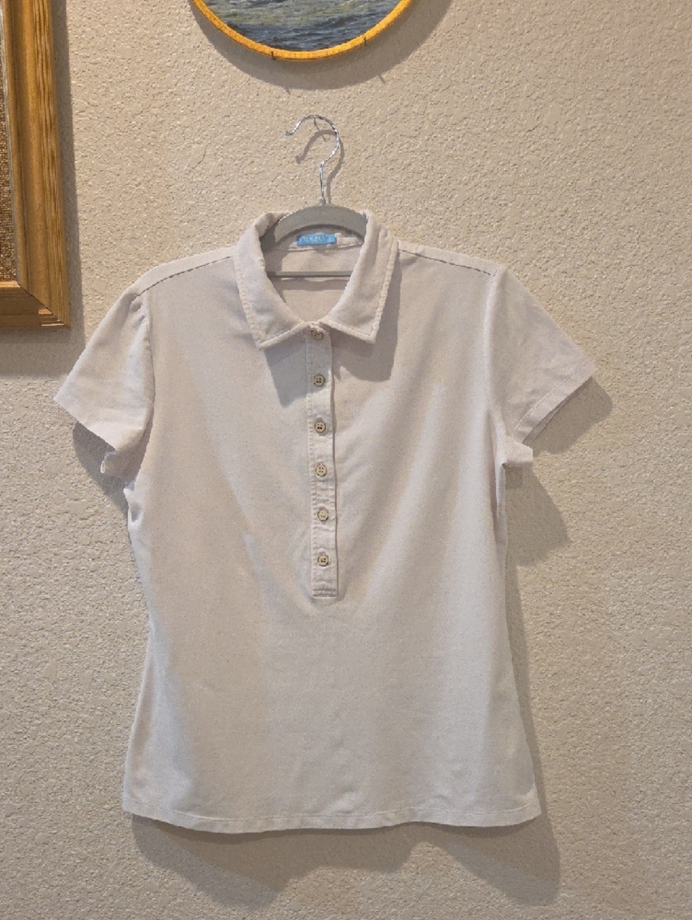 J. McLaughlin Off White Detailed Button-Front Polo Shirt